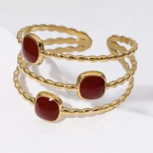 Adjustable Wine-Red & Gold-Colour Ring
