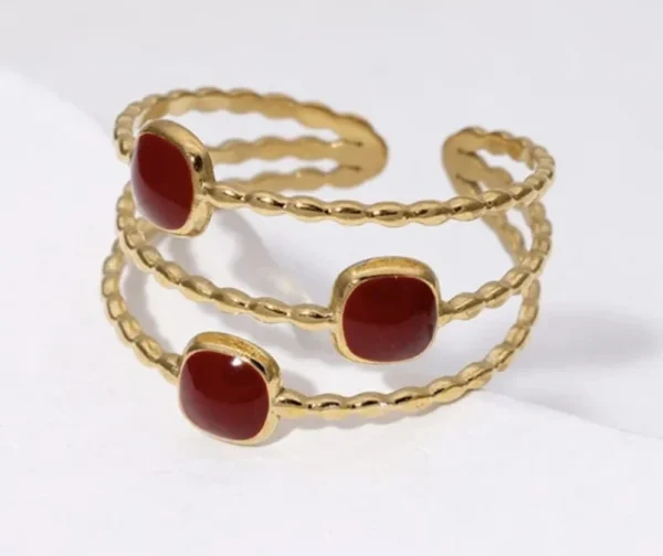 Adjustable Wine-Red & Gold-Colour Ring