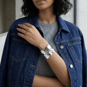 Chunky Silver-Colour Folded Cuff Bangle