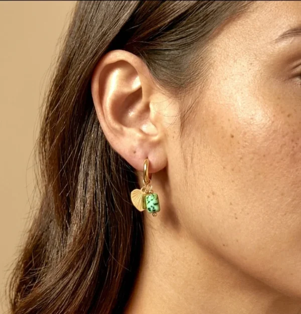 Gold-Colour Stainless Steel Huggie Earrings with Real Stones