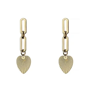 Gold-Plated Stainless Steel Heart & Chain Earrings