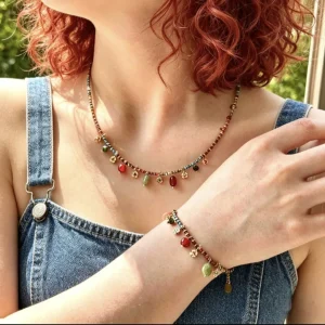 Handmade Real-Stone Necklace with Mini Pendants