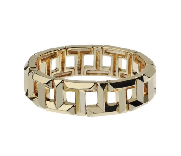 Indented Gold-Colour Link Bangle