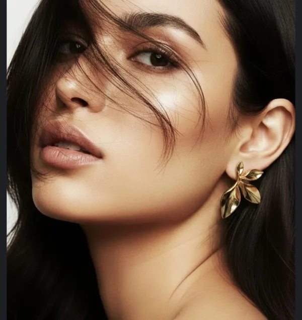 Leaf-Design Gold-Colour Earrings