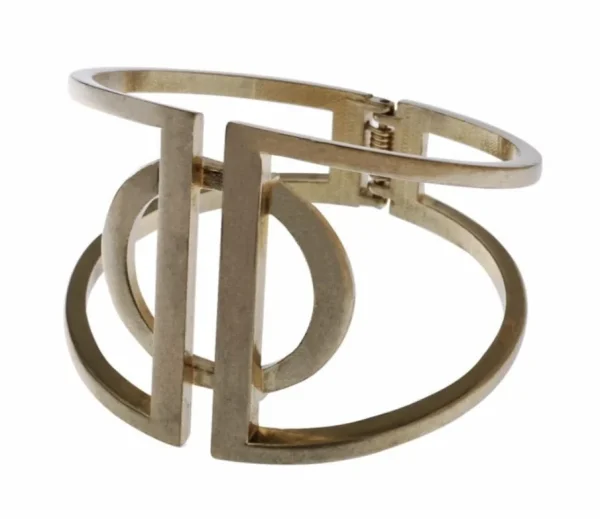 Matt Gold-Colour Geometric Hinged Bangle