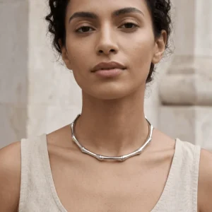 Matt Silver Bamboo-Effect Choker Necklace
