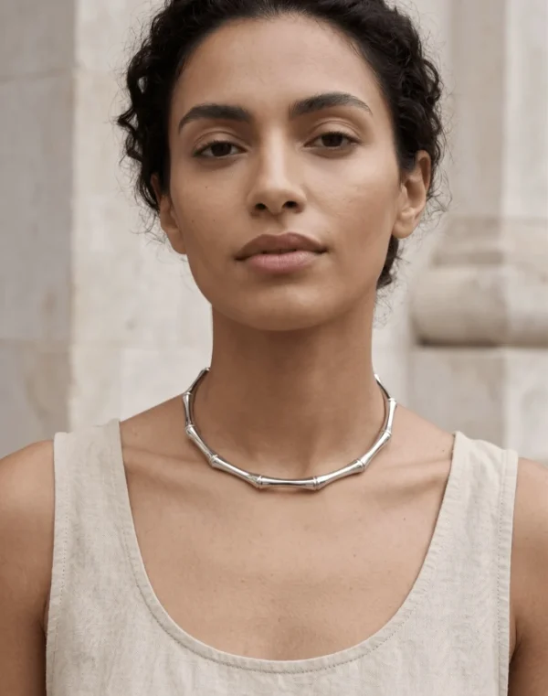 Matt Silver Bamboo-Effect Choker Necklace