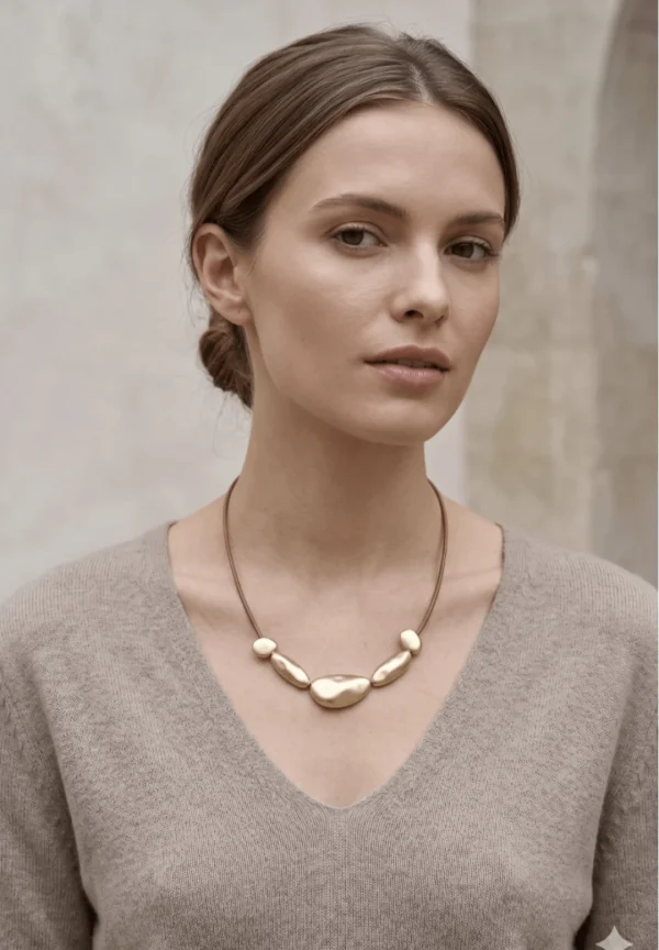 Random-Shape Matt Gold-Colour Short Necklace