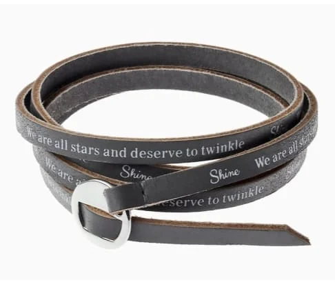 Small-Buckle Leather Wraparound Message Bracelet